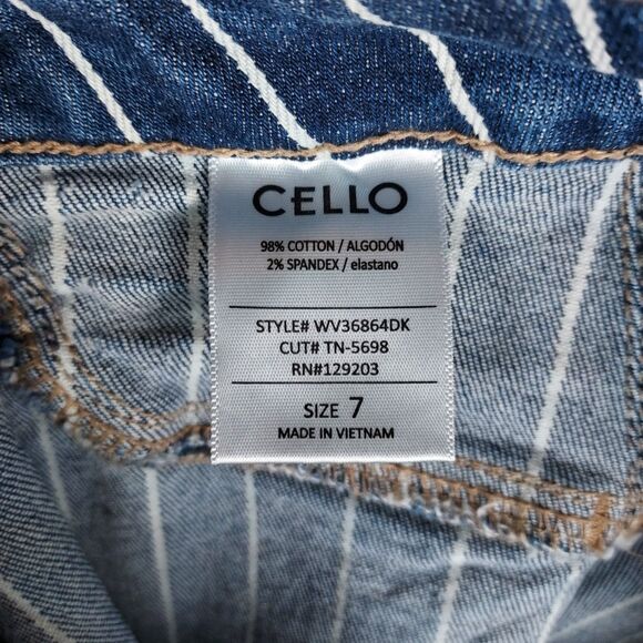Cello Pinstripe Flare Jeans Women’s 7 Blue Denim Boho Y2K Raw Hem Stretch - Picture 10 of 11